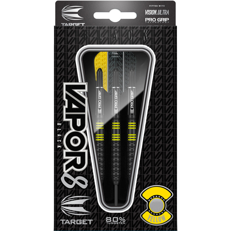 Target Vapor 8 Black Steel Tip Darts - Yellow 22gm
