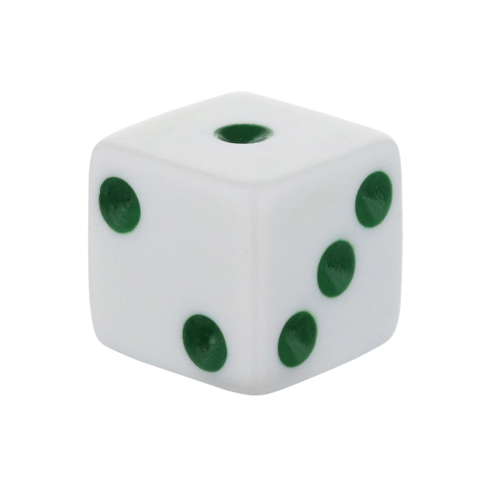 16mm Square Corner Dice - White With Green Dots
