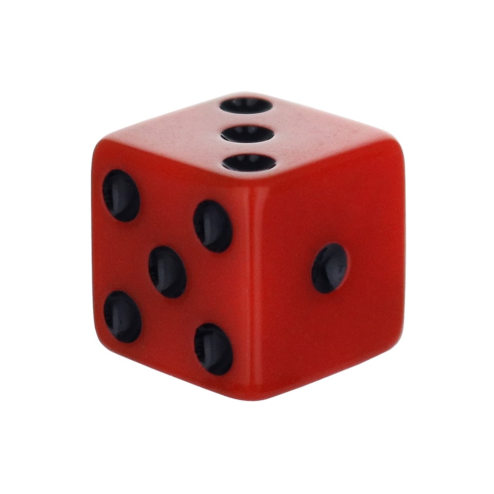 16mm Square Corner Dice Red With Dark Blue Dots