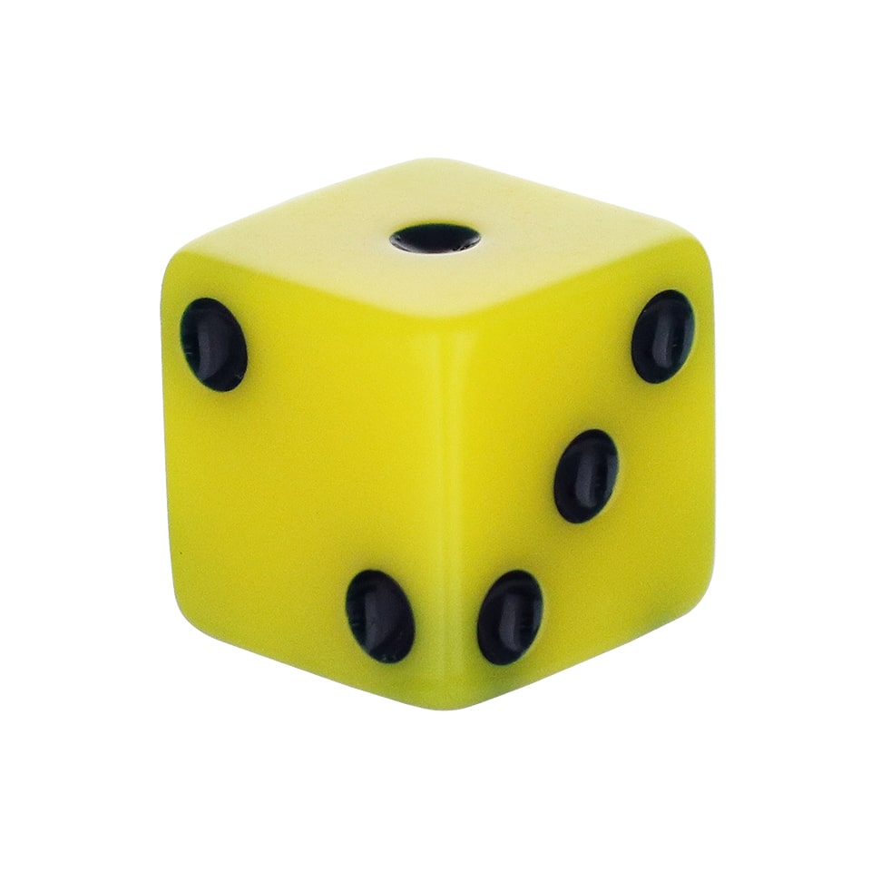 16mm Square Corner Dice Yellow With Dark Blue Dots