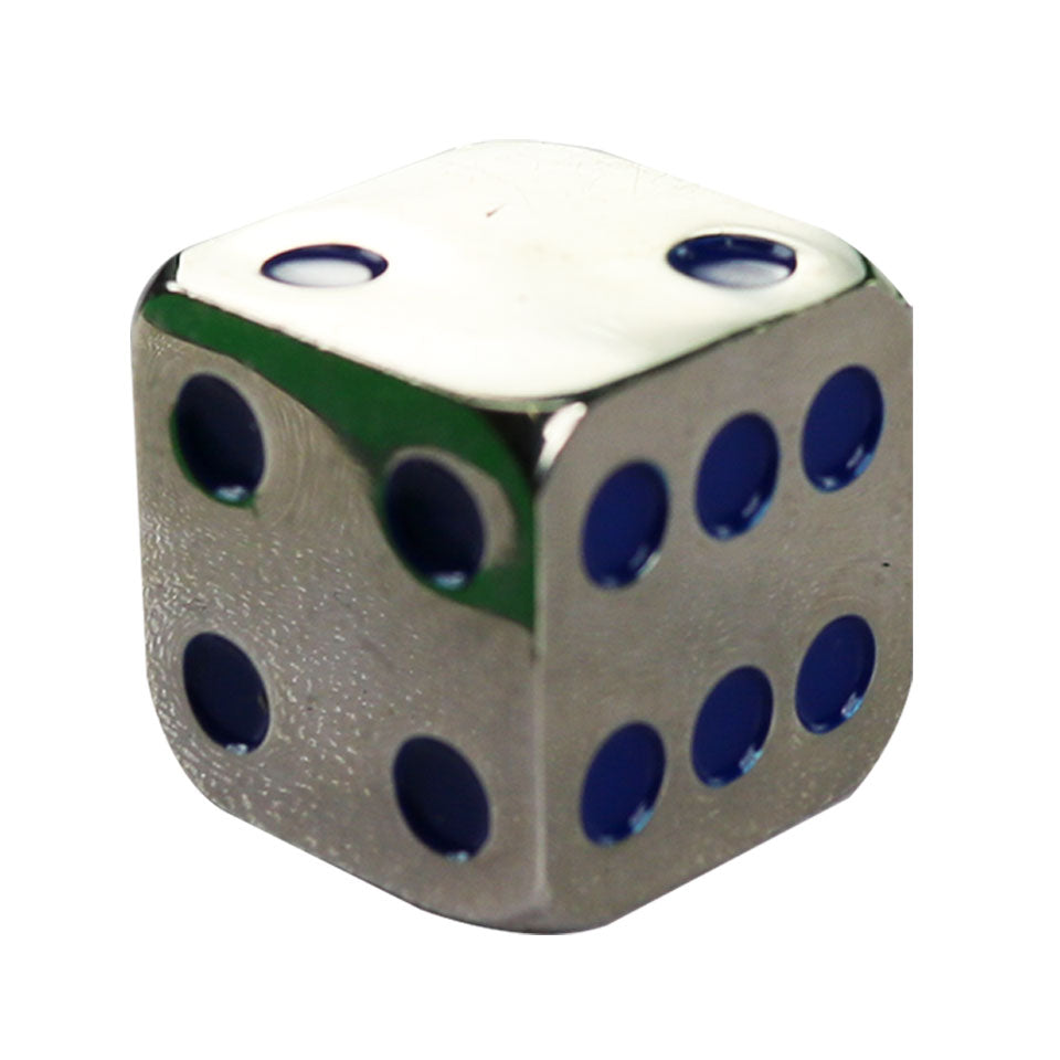 14.3mm Square Corner Metal Dice - Blue Dots