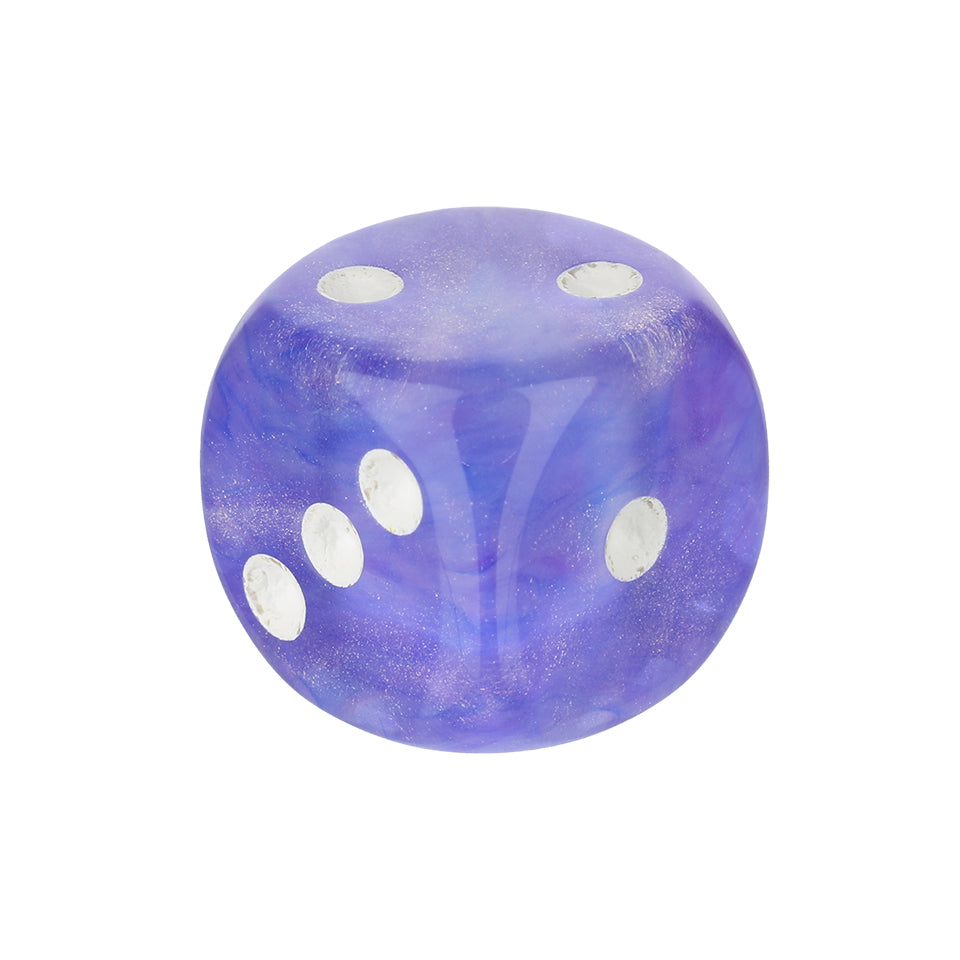 16mm Round Corner Translucent Glitter Dice - Purple With White Dots
