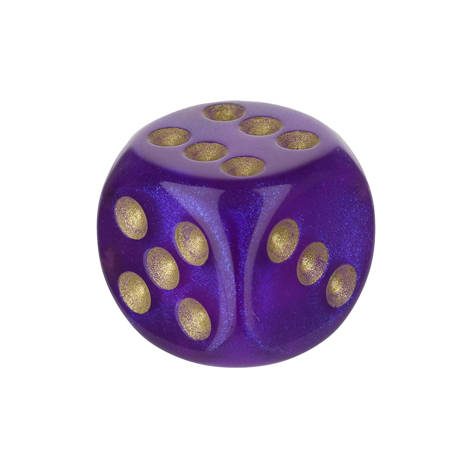 16mm Round Corner Translucent Glitter Dice - Royal Purple with Gold Dots