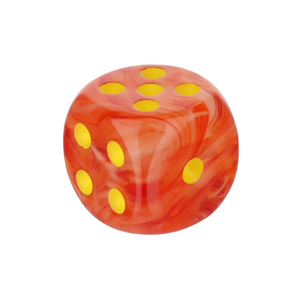 16mm Round Corner Glow in the Dark Dice - Orange With Yellow Dots