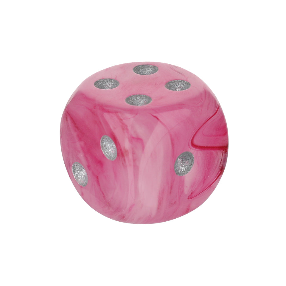 16mm Round Corner Glow in the Dark Dice - Pink With Silver Dots