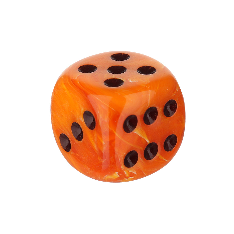 16mm Round Corner Swirl Dice - Orange With Black Dots