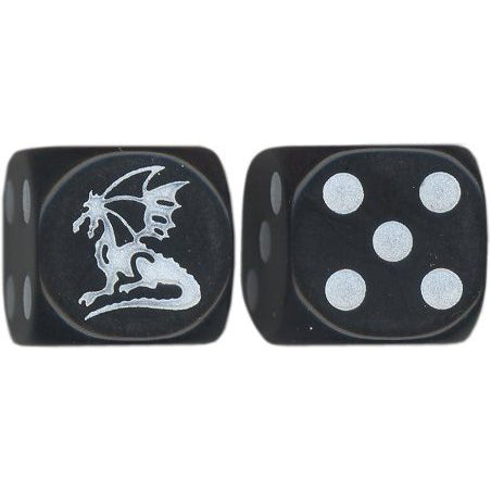 16mm Round Corner Dragon Dice - Black With White Dots