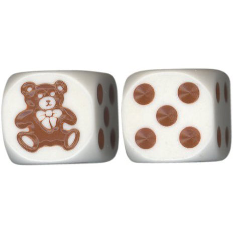 16mm Round Corner Teddy Bear Dice - White With Brown Teddy Bear