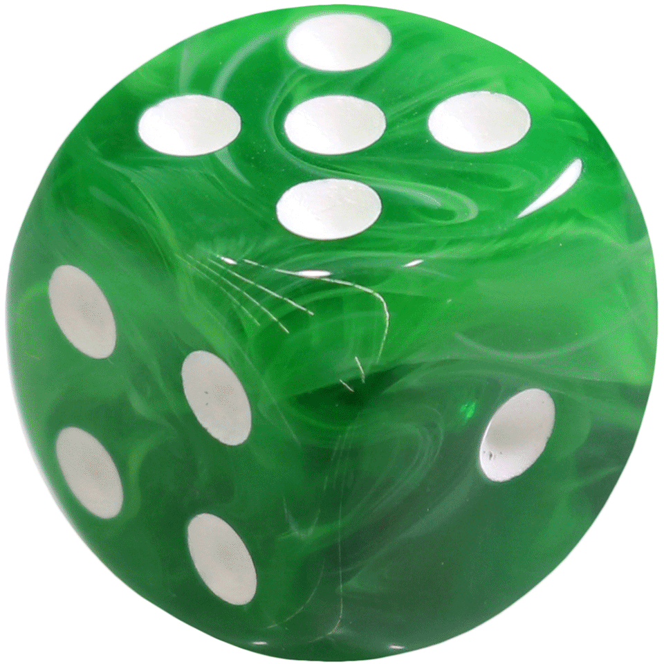 16mm Round Corner Swirl Dice - Green With White Dots 16mm Round Corner Swirl Dice - Green With White Dots