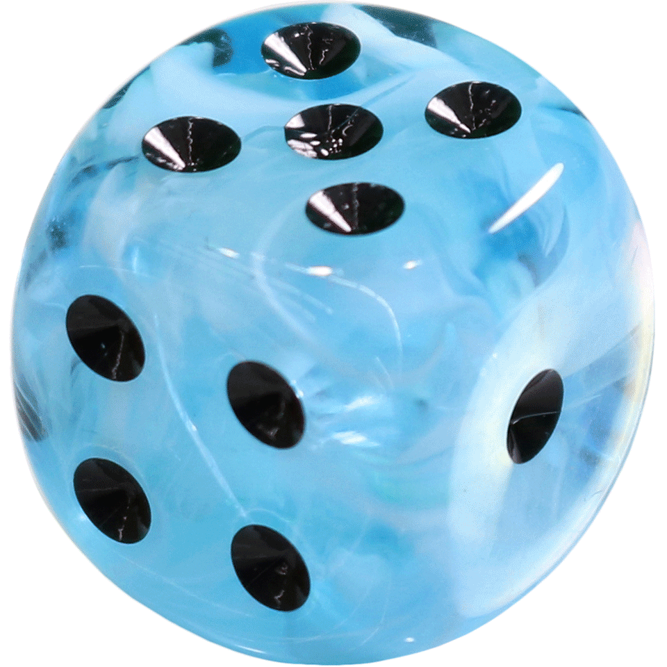 16mm Round Corner Swirl Dice - Blue With Black Dots