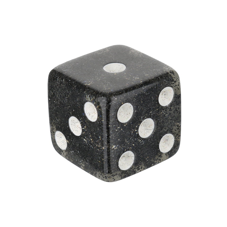 16mm Square Corner Glitter Dice - Black With White Dots