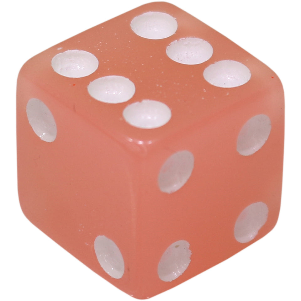 16mm Square Corner Glow In The Dark Dice - Pink With White Dots