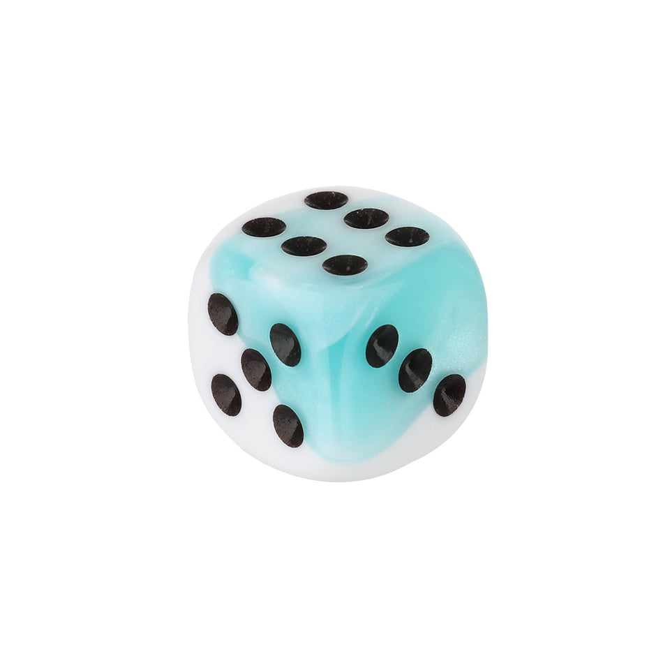 12mm Round Corner Mini Swirl Dice - Teal & White With Black Dots
