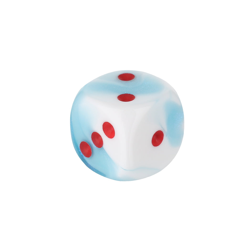 12mm Round Corner Swirl Dice - Blue & White With Red Dots