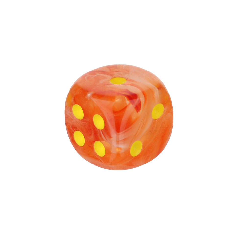 12mm Round Corner Glow in the Dark Dice - Orange With Yellow Dots