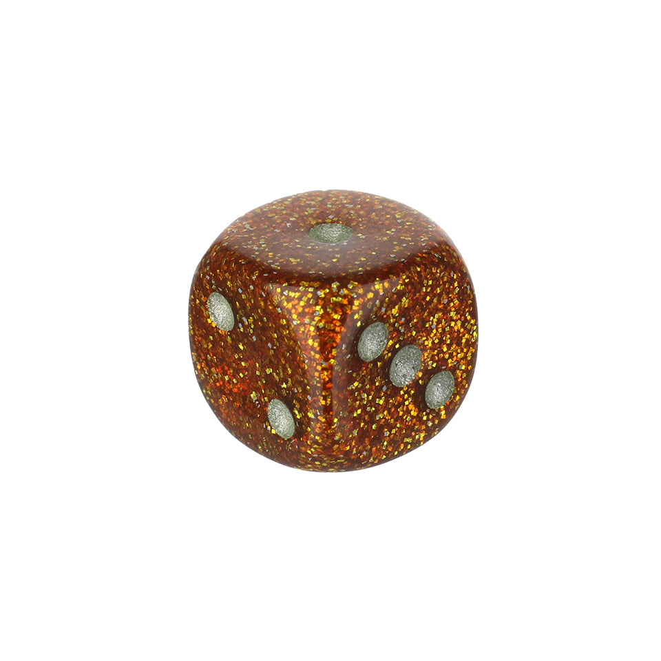 12mm Round Corner Mini Glitter Dice - Gold With Silver Dots