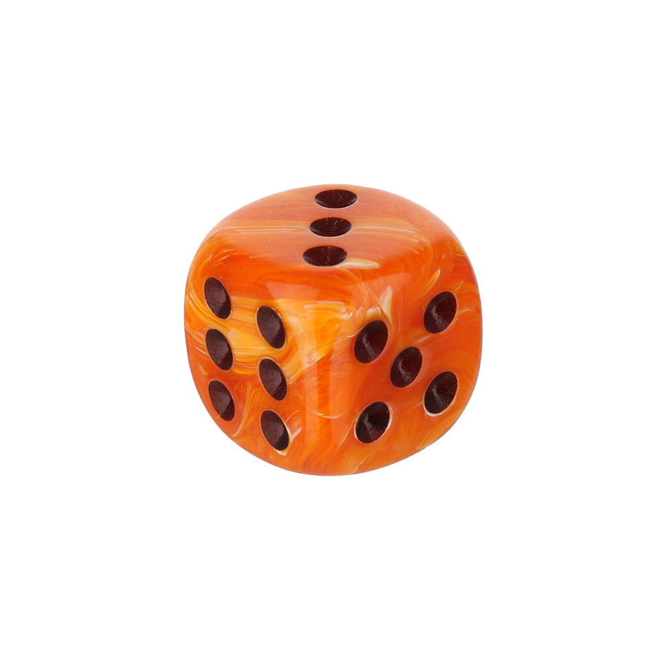12mm Round Corner Swirl Dice - Orange With Black Dots