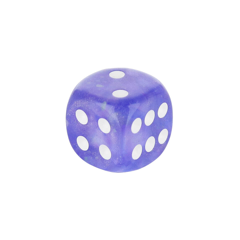 12mm Round Corner Mini Glow In The Dark Dice - Purple With White Dots