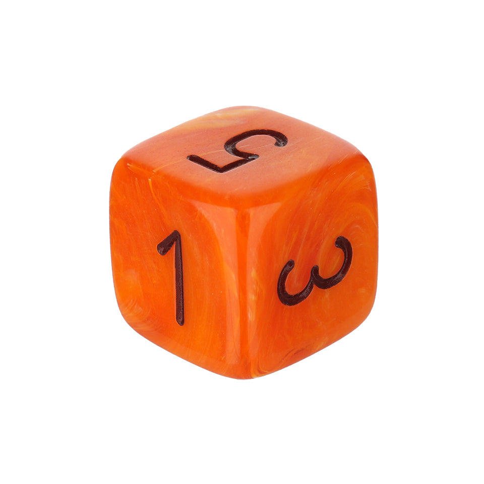16mm Square Corner Swirl Dice - Orange With Black Numbers