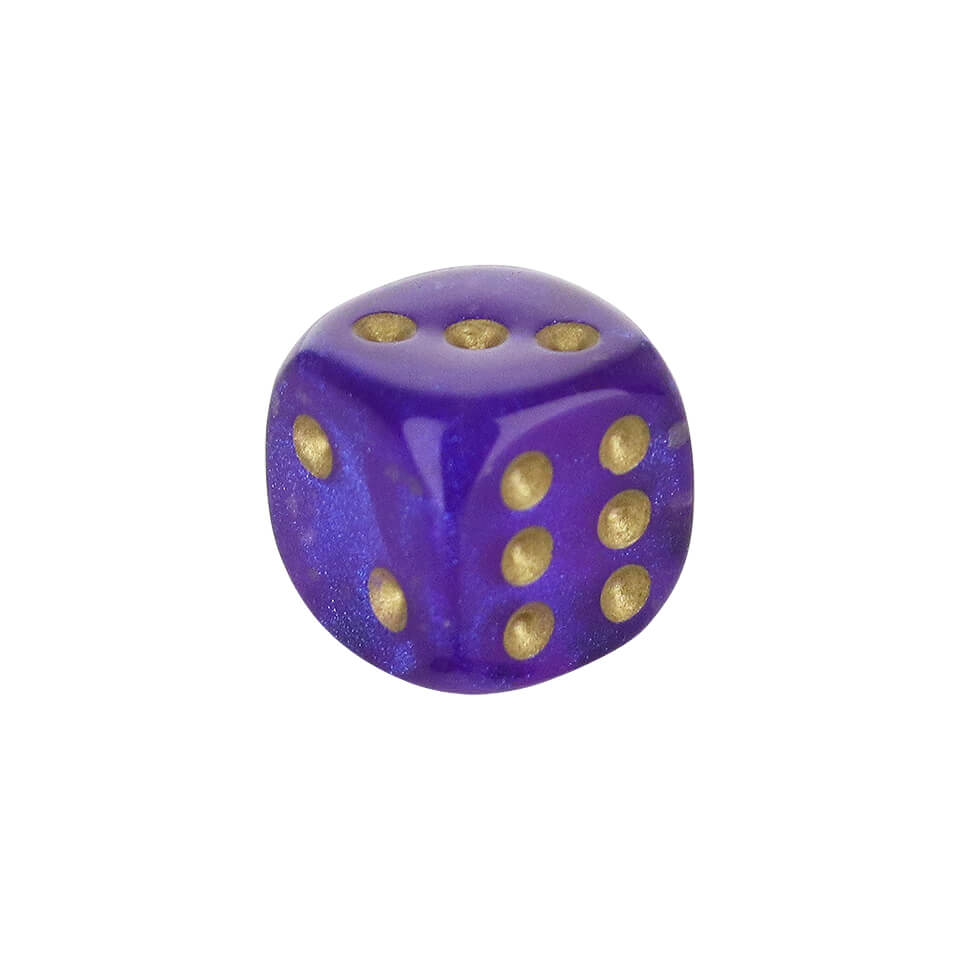 12mm Round Corner Mini Glow In The Dark Dice - Royal Purple With Gold Dots