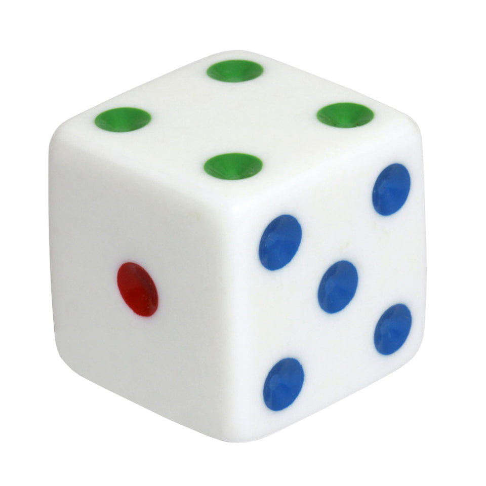 19mm Square Corner Dice - White With Multi Color Dots