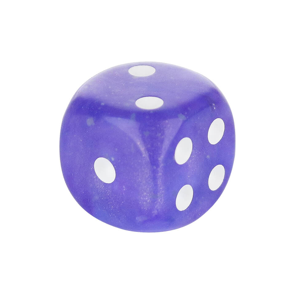 16mm Round Corner Glow in the Dark Dice - Purple With White Dots