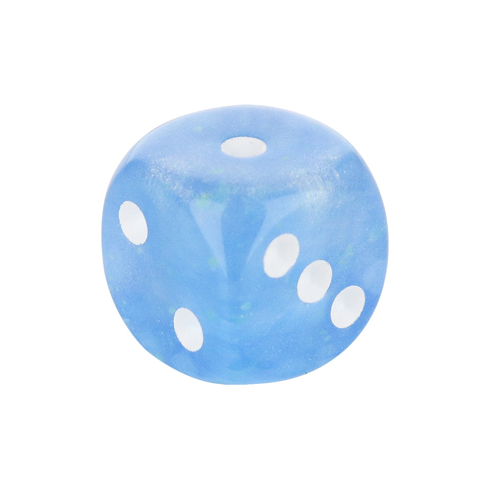 16mm Round Corner Glow in the Dark Dice - Sky Blue With White Dots