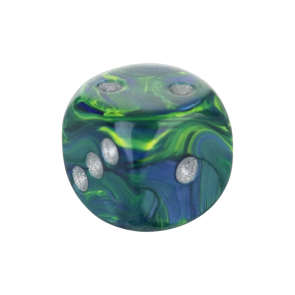 16mm Round Corner Dice - Green With Silver Dots