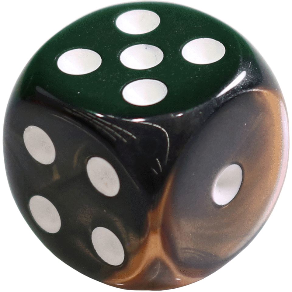 16mm Round Corner Deluxe Dice - Black & Copper With White Dots