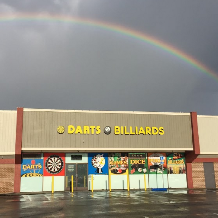 A-Z Darts storefront with rainbow
