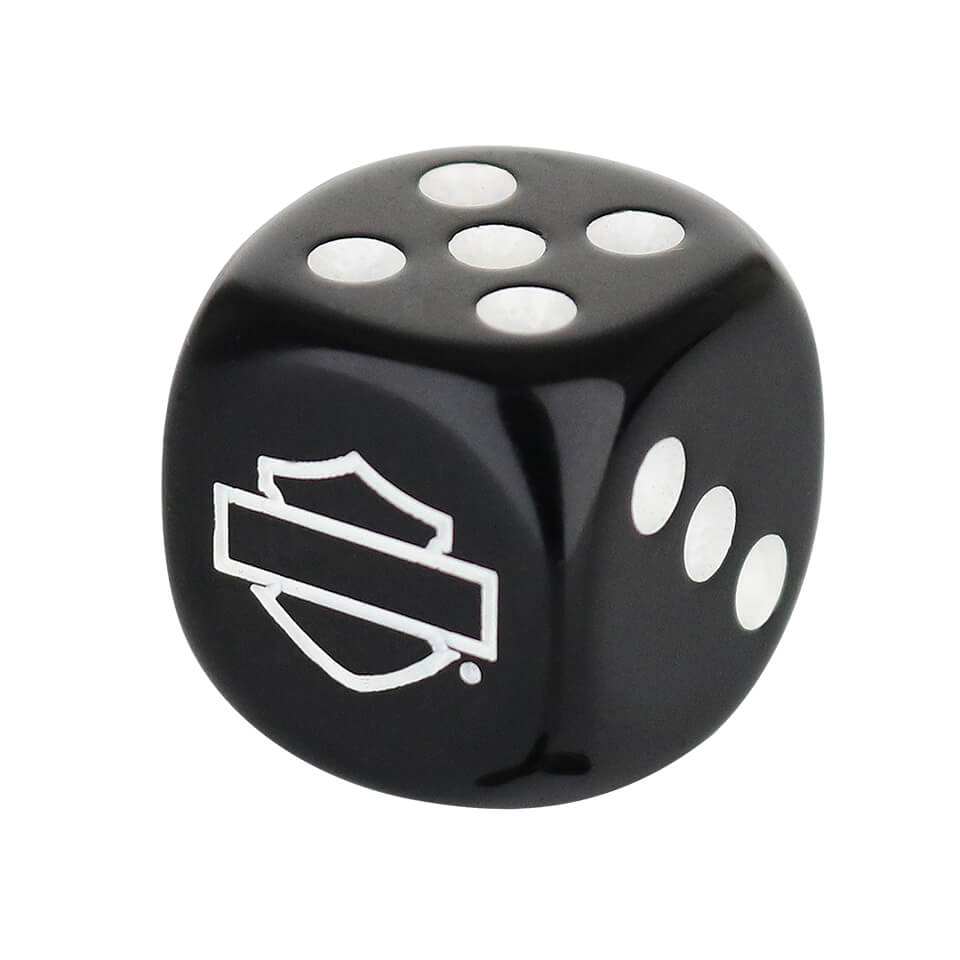 19mm Round Corner Harley-Davidson Dice - Black With White Dots