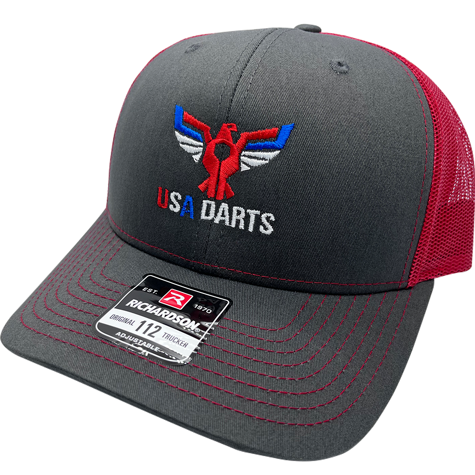 USA Darts Richardson 112 Snapback Trucker Hat - Gray/Red