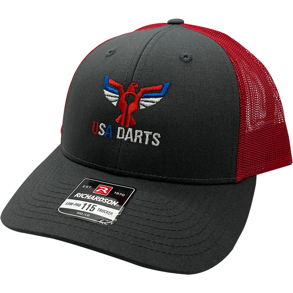 USA Darts Richardson 115 Snapback Trucker Hat - Gray/Red