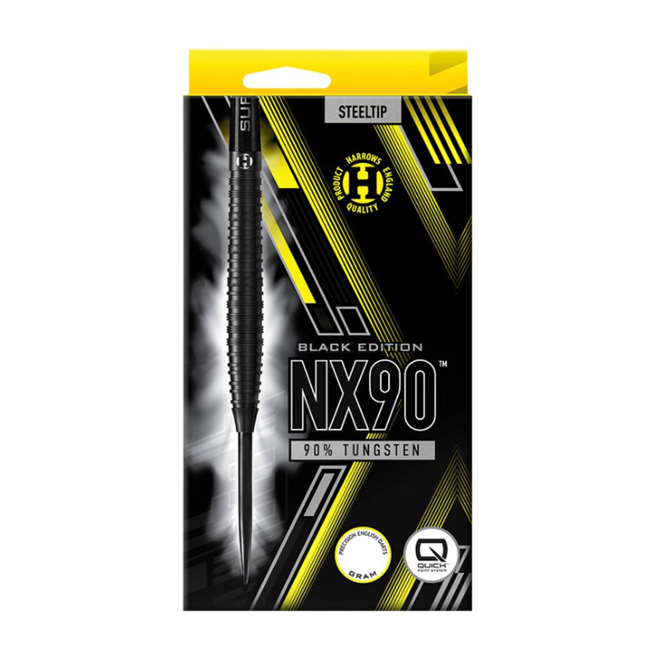 Harrows NX90 Black Tapered Quick Point Steel Tip Darts - 23gm