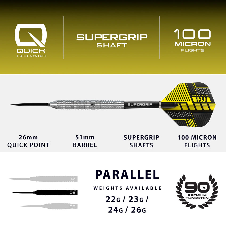 Harrows NX90 Parallel Quick Point Steel Tip Darts - 23gm