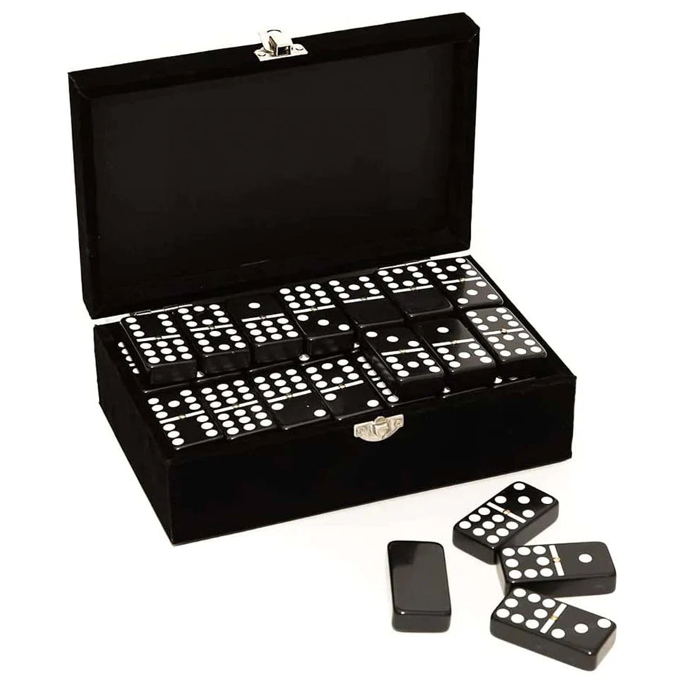 Double 9 Dominoes - Black With White Dots