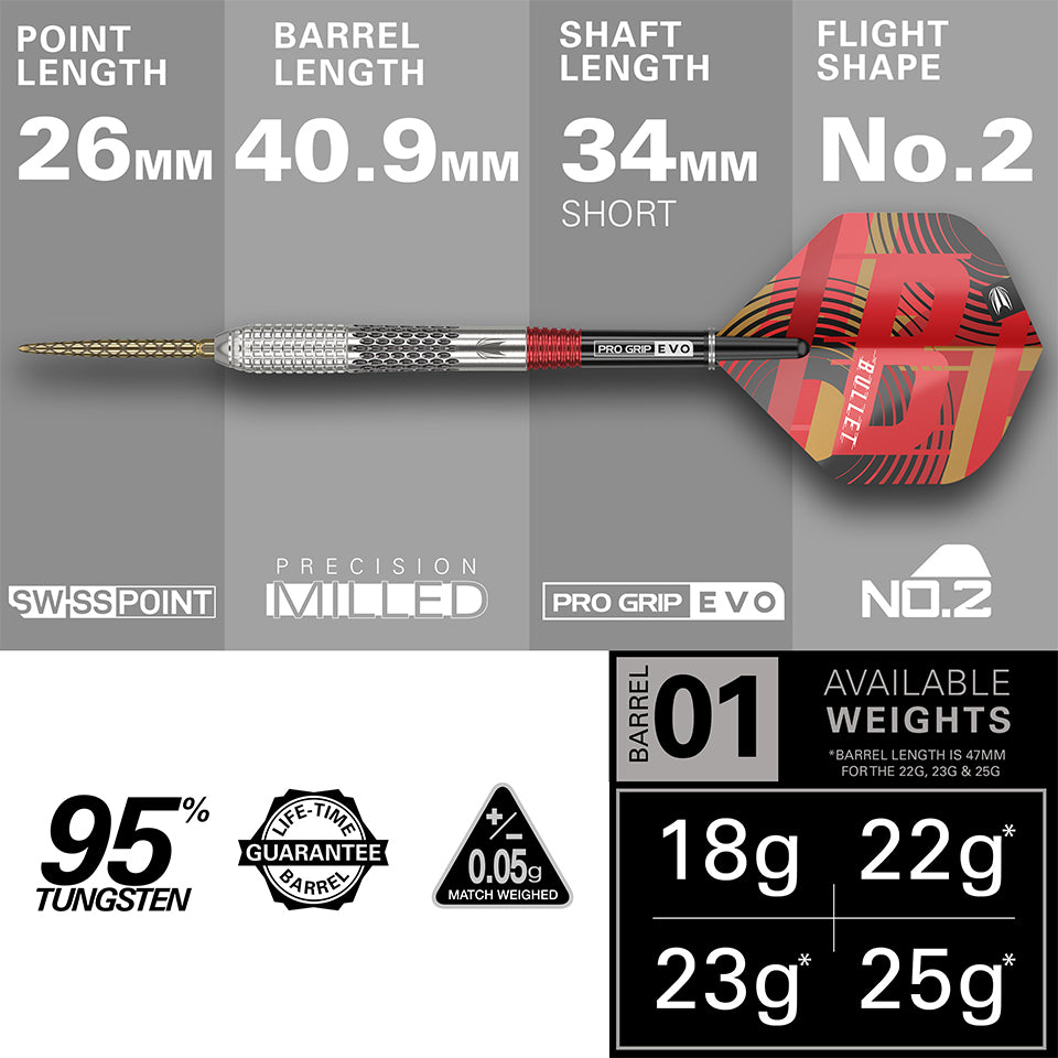 Target Stephen Bunting Gen 5 Swiss Point Steel Tip Darts - 18gm