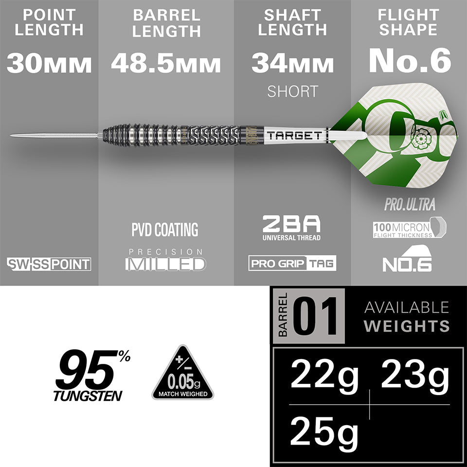 Target Charlie Manby Swiss Point Steel Tip Darts - 22gm