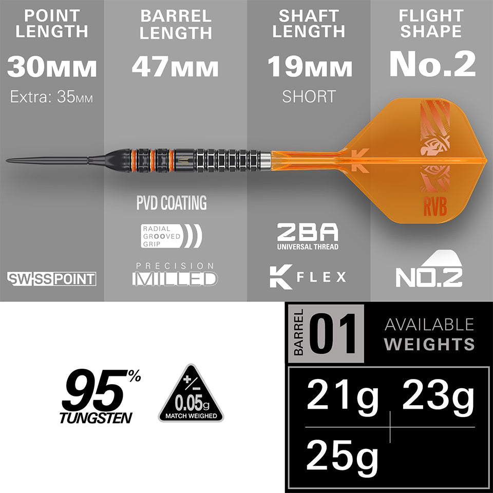 Target Raymond Van Barneveld 95k Swiss Point Steel Tip Darts - 21gm