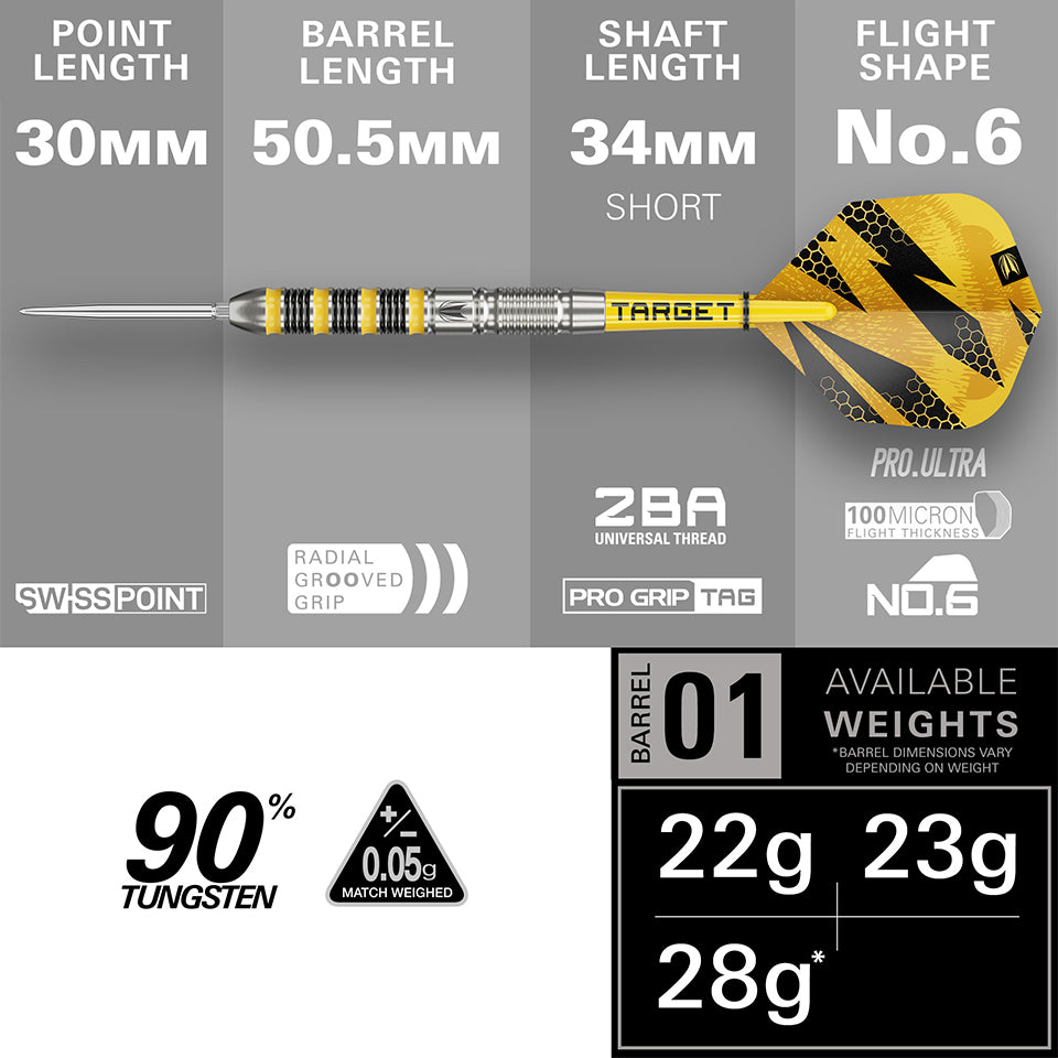 Target Buzz 01 Swiss Point Steel Tip Darts - 28gm