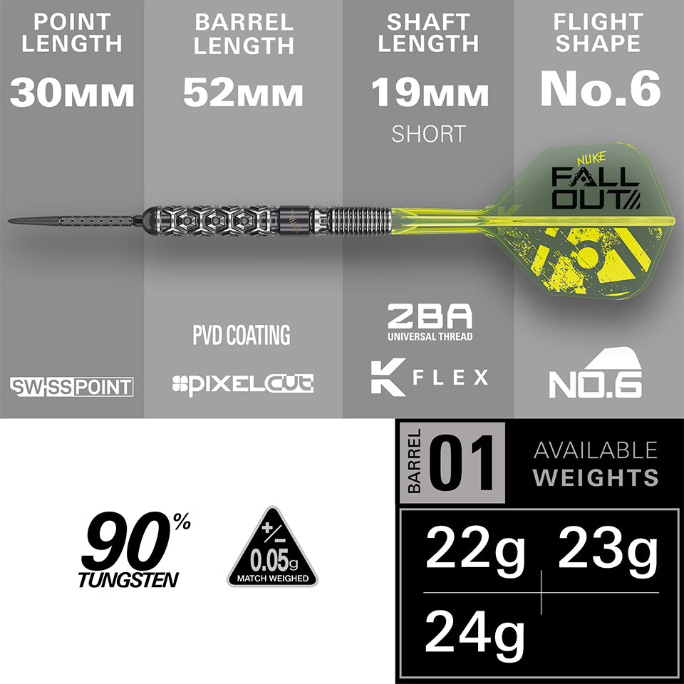 Target Luke Littler Nuke Fallout Swiss Point Steel Tip Darts - 22gm