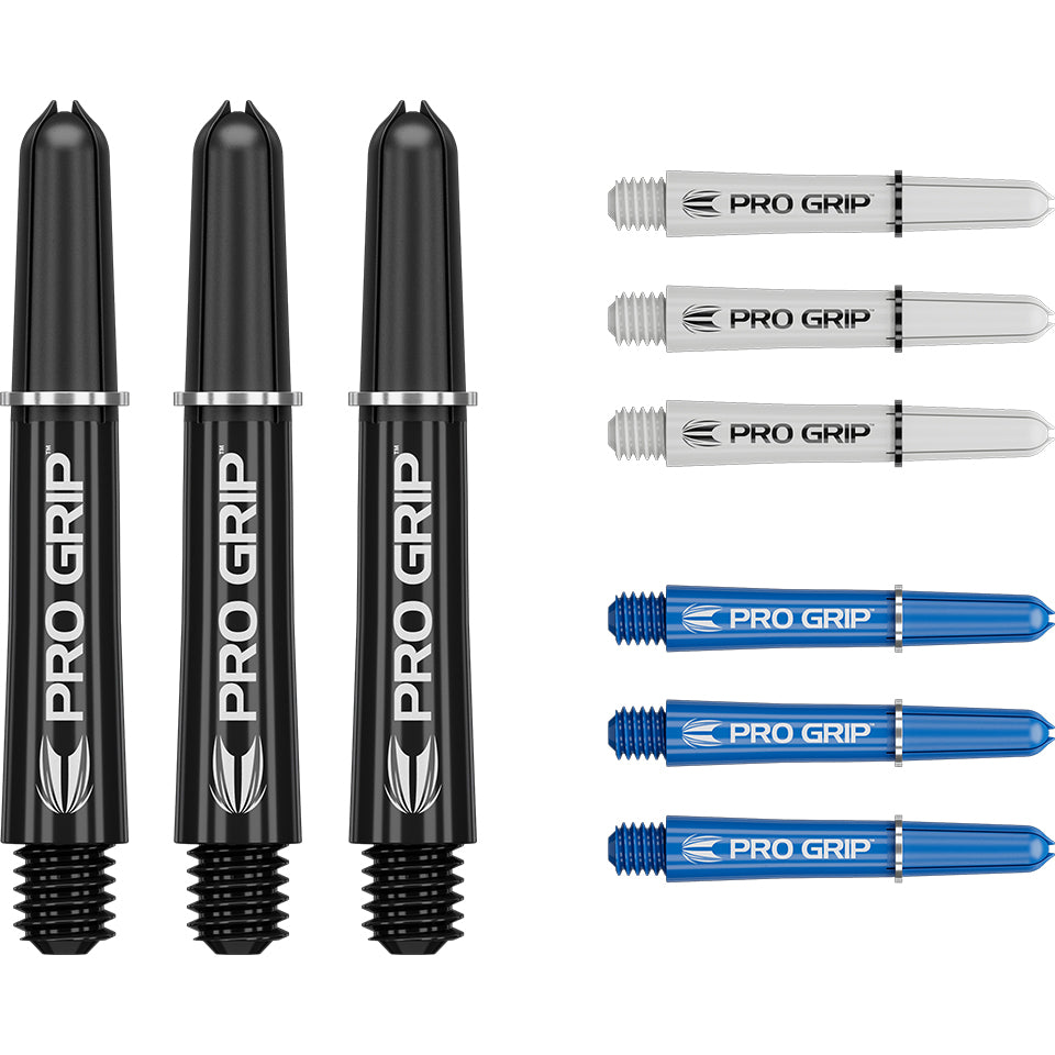 Target Pro Grip Dart Shafts - Short Black/ White/ Blue (3 Sets)