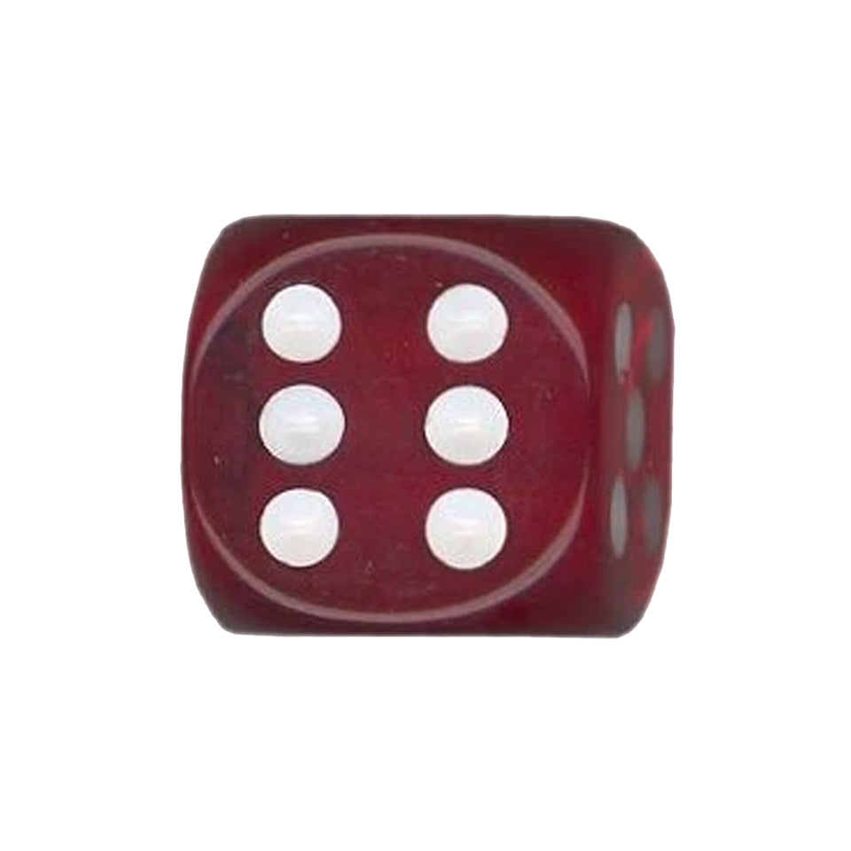 16mm Round Corner Translucent Dice - Red With White Dots