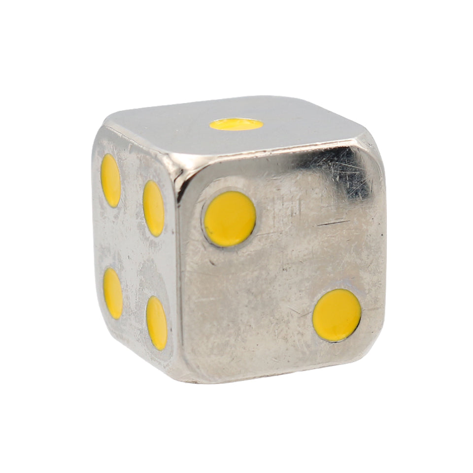 14.3mm Square Corner Metal Dice - Yellow Dots