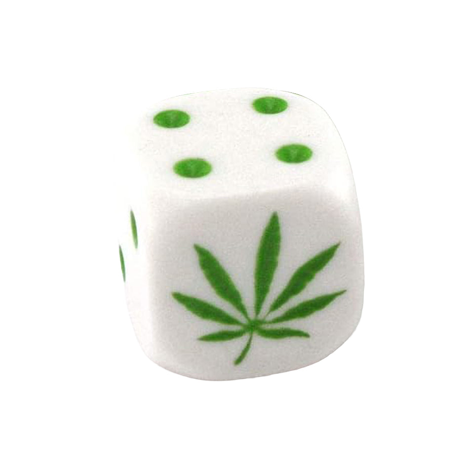 16mm Round Corner Leaf Dice - White With Green Dots & Leaf
