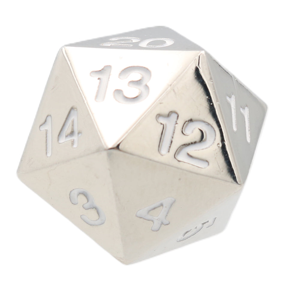 25mm Square Corner D20 Metal Dice - White Numbers