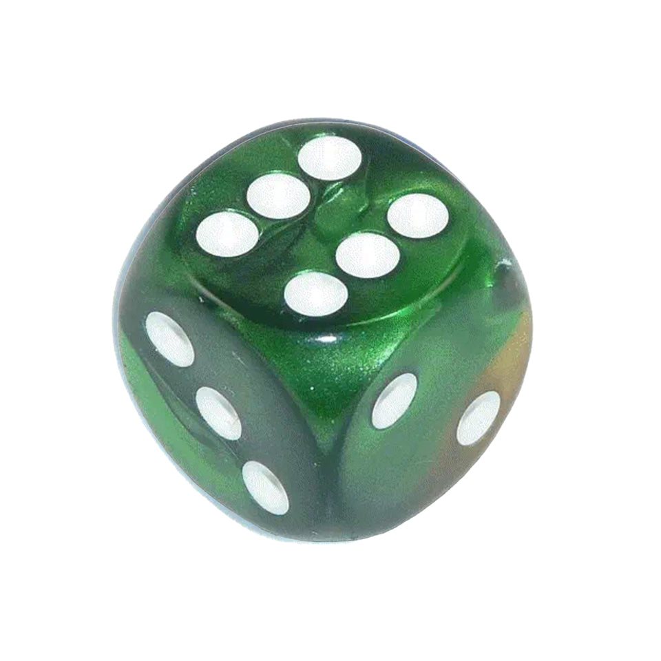 16mm Round Corner Deluxe Dice - Gold & Green With White Dots