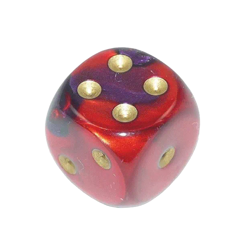 16mm Round Corner Deluxe Dice - Purple & Red With Gold Dots