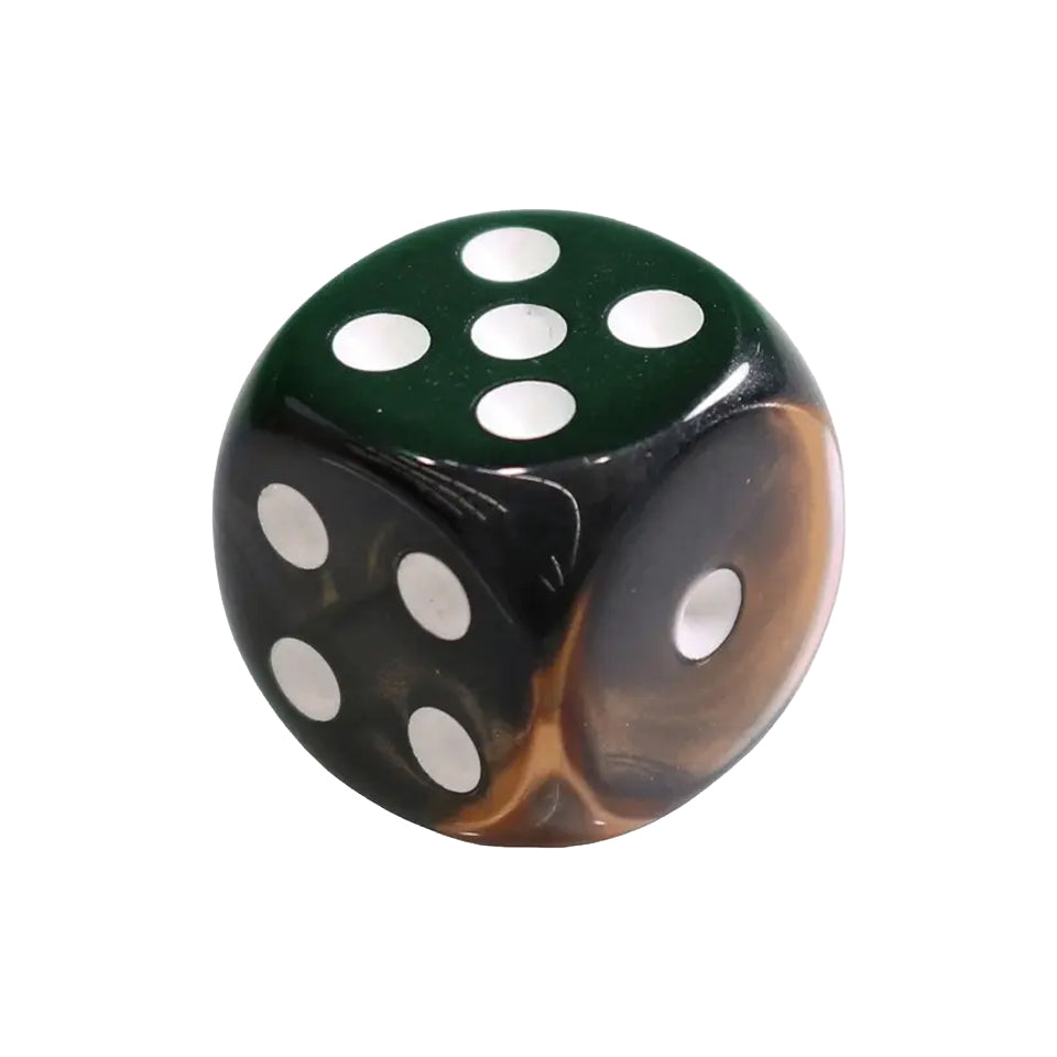 16mm Round Corner Deluxe Dice - Black & Copper With White Dots
