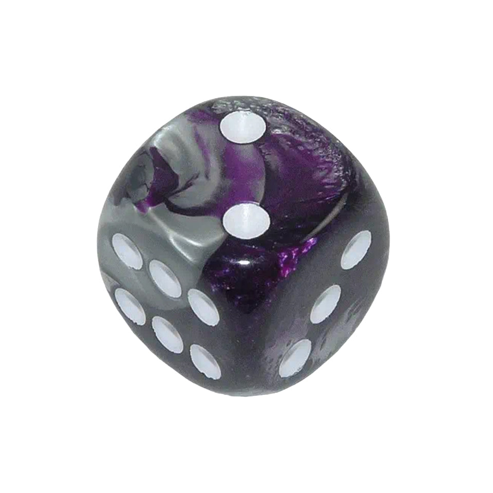 16mm Round Corner Deluxe Dice - Purple & Silver With White Dots